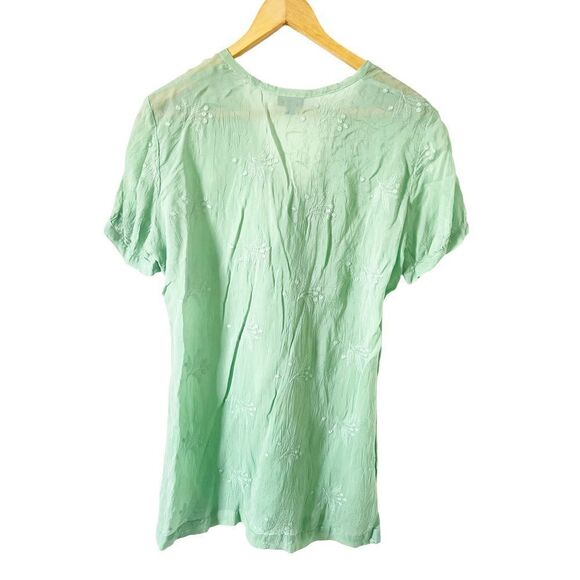 J.Jill Mint Green Floral Embroidery Short Sleeve Blouse - Picture 2 of 7
